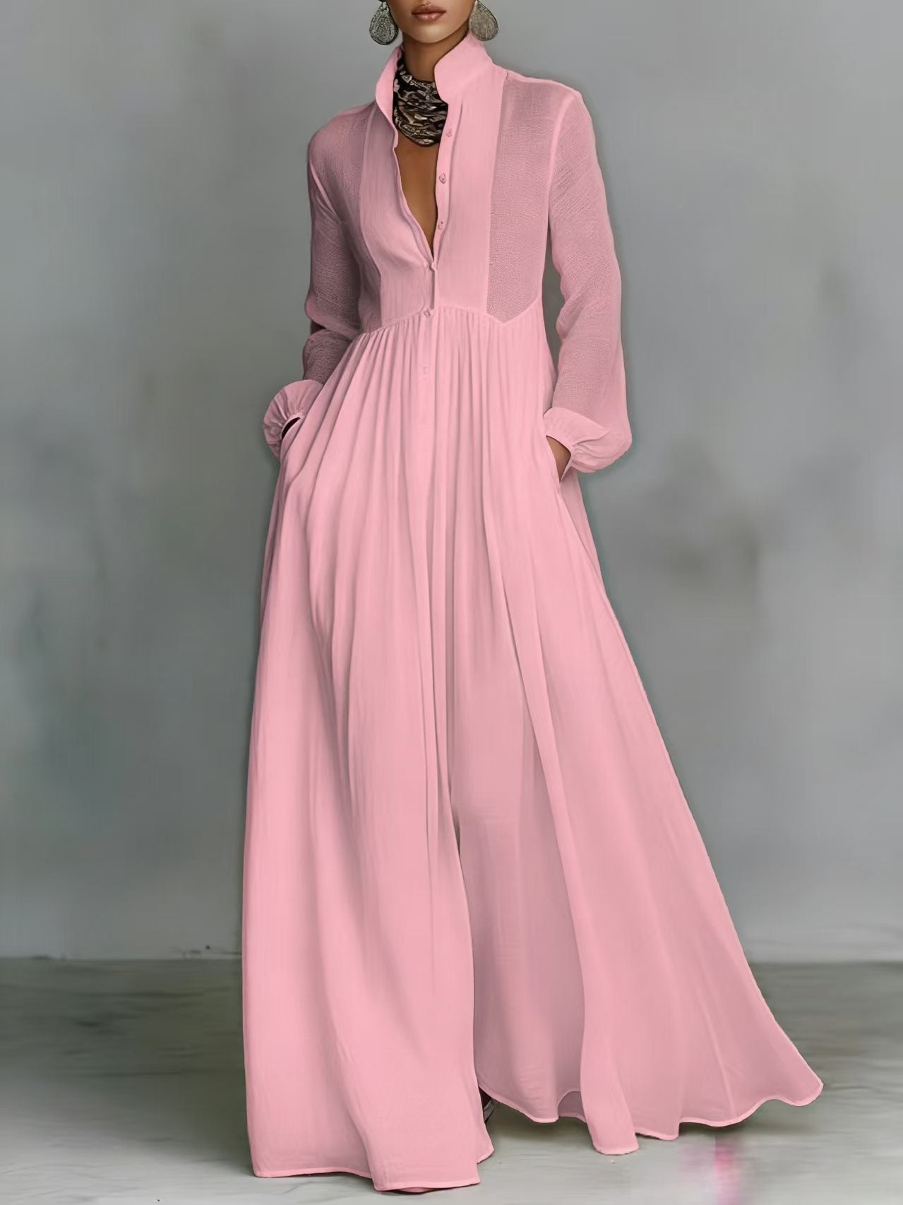 Aurelia™ – Fliessendes Maxi-Hemdkleid in Leinen-Textur