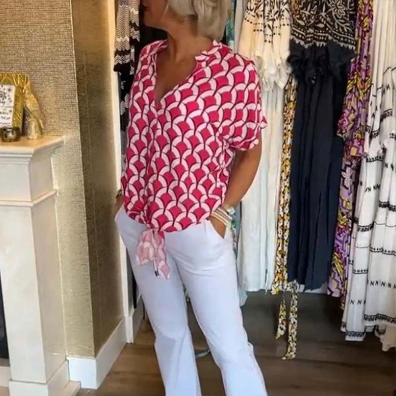 Estelle – Bedrucktes V-Ausschnitt Casual-Top