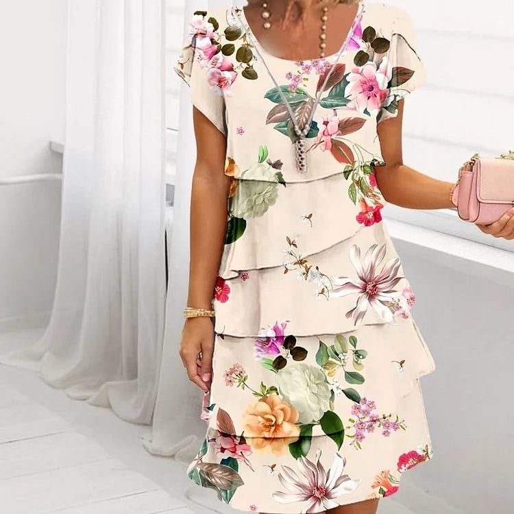 HELMINE I MEHRLAGIGES GEBLÜMTES KLEID