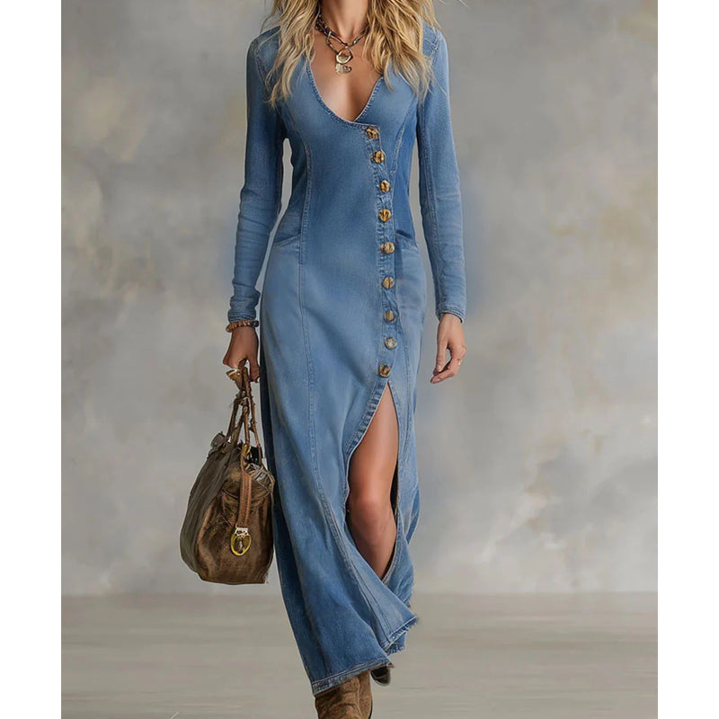 Alina™ | Elegantes Denim-Maxikleid