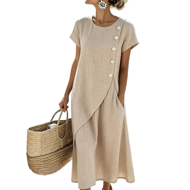 Mille – Leichtes Midikleid mit asymmetrischen Knöpfen