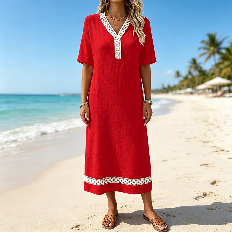 Mirella – Langes Kleid mit V-Ausschnitt und Spitze