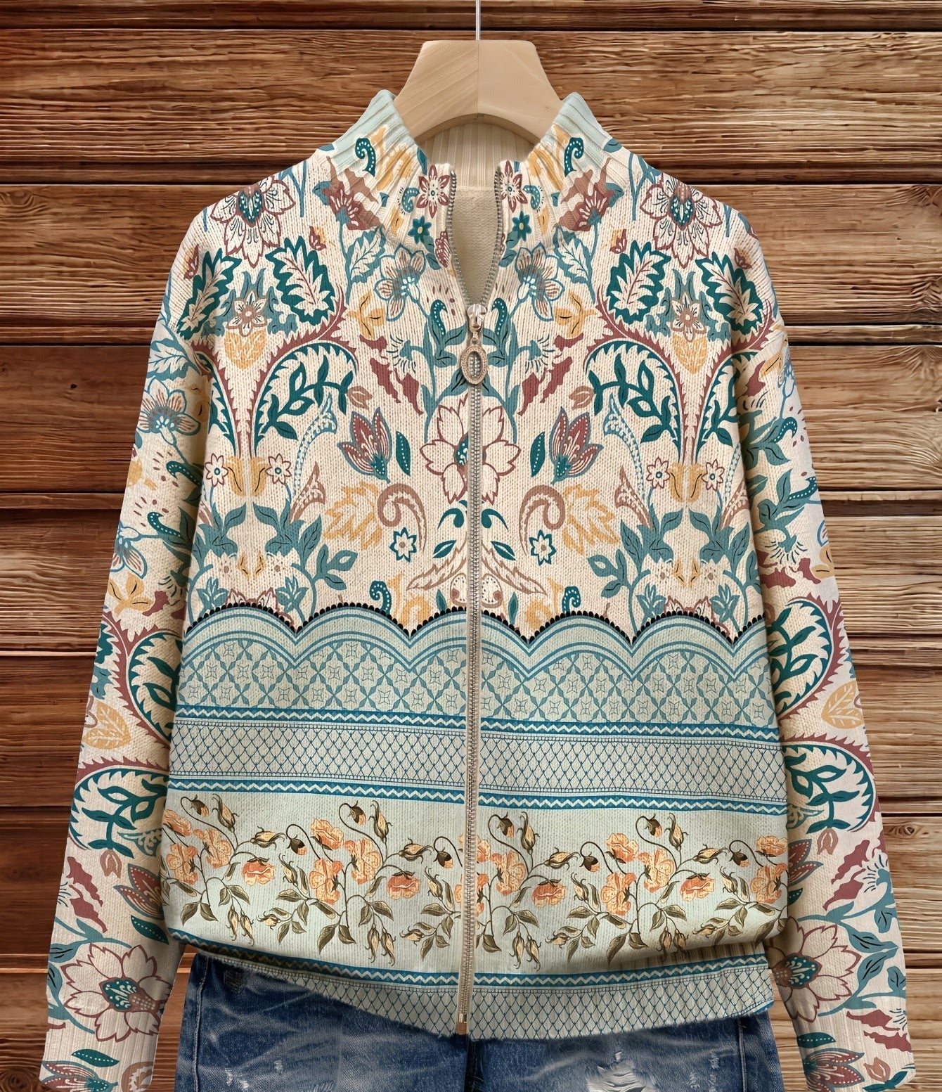 Sybilla™ | Cardigan mit botanischem Vintage-Blumenbordürenprint
