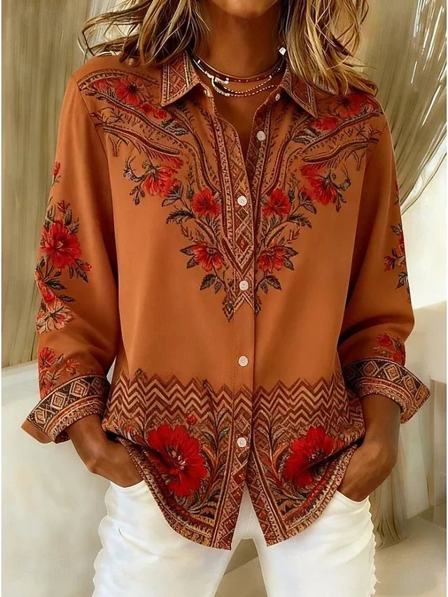 Amelia – Bluse mit künstlerischem Blumenprint und langen Ärmeln