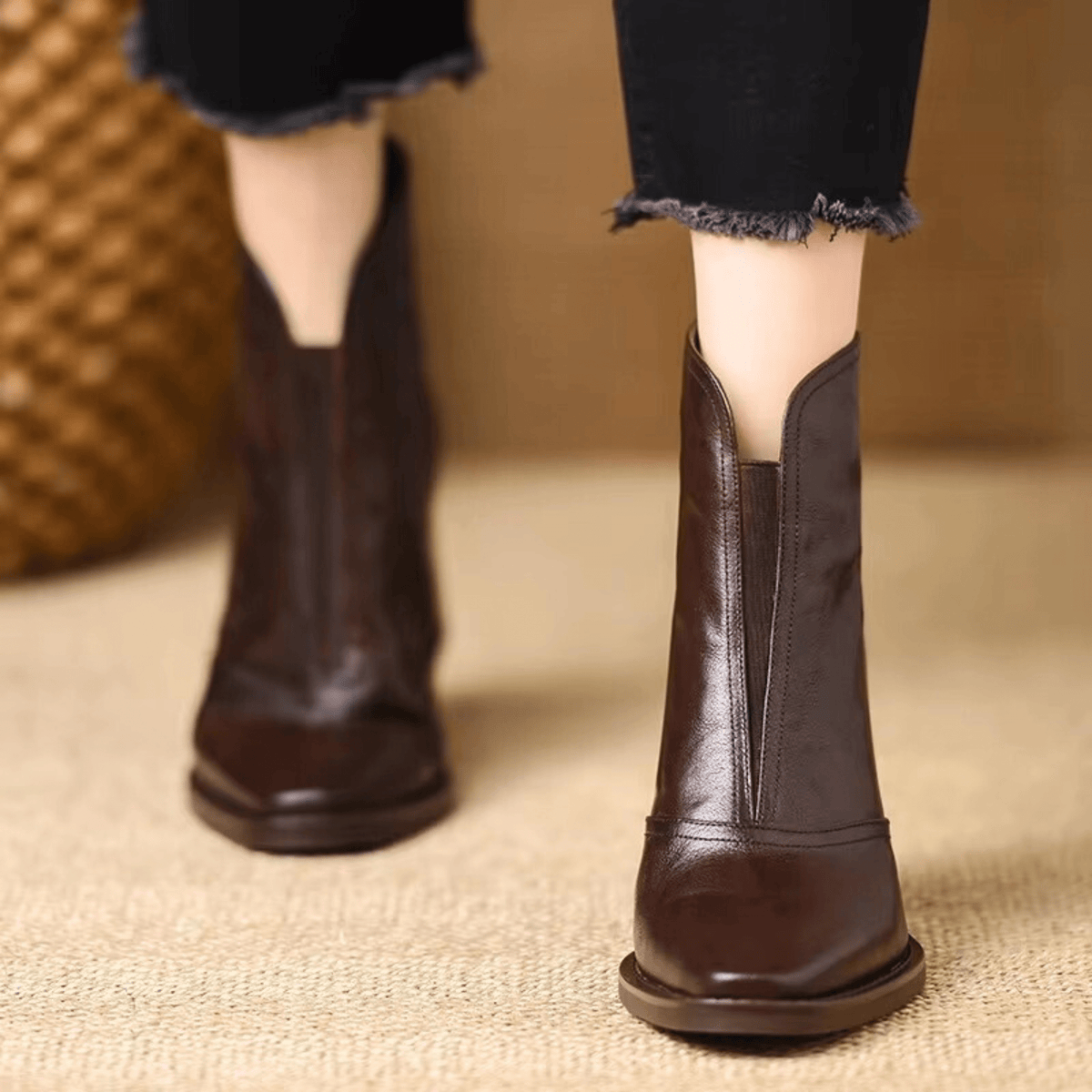 Marzena | Lederstiefeletten mit mittelhohem Absatz