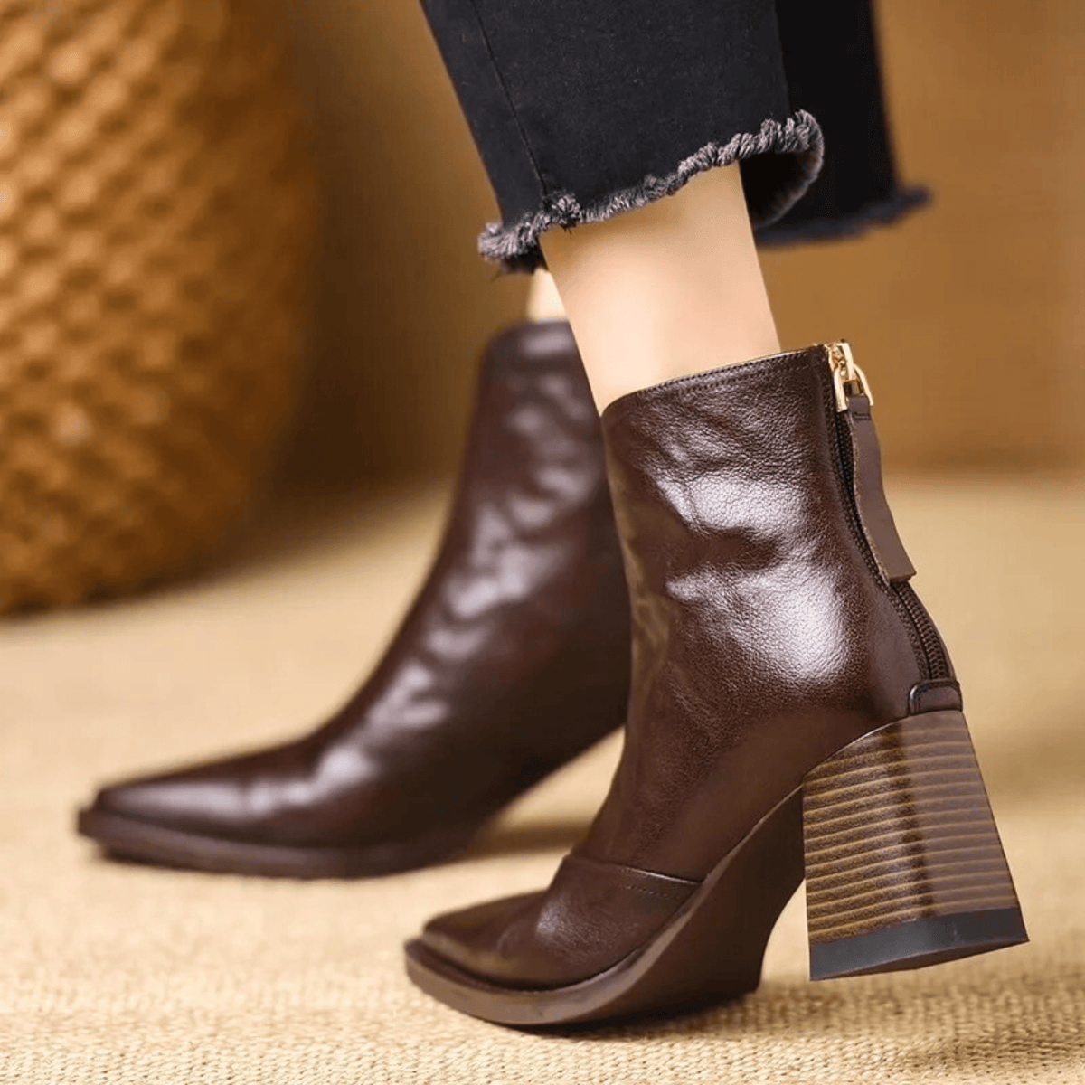 Marzena | Lederstiefeletten mit mittelhohem Absatz