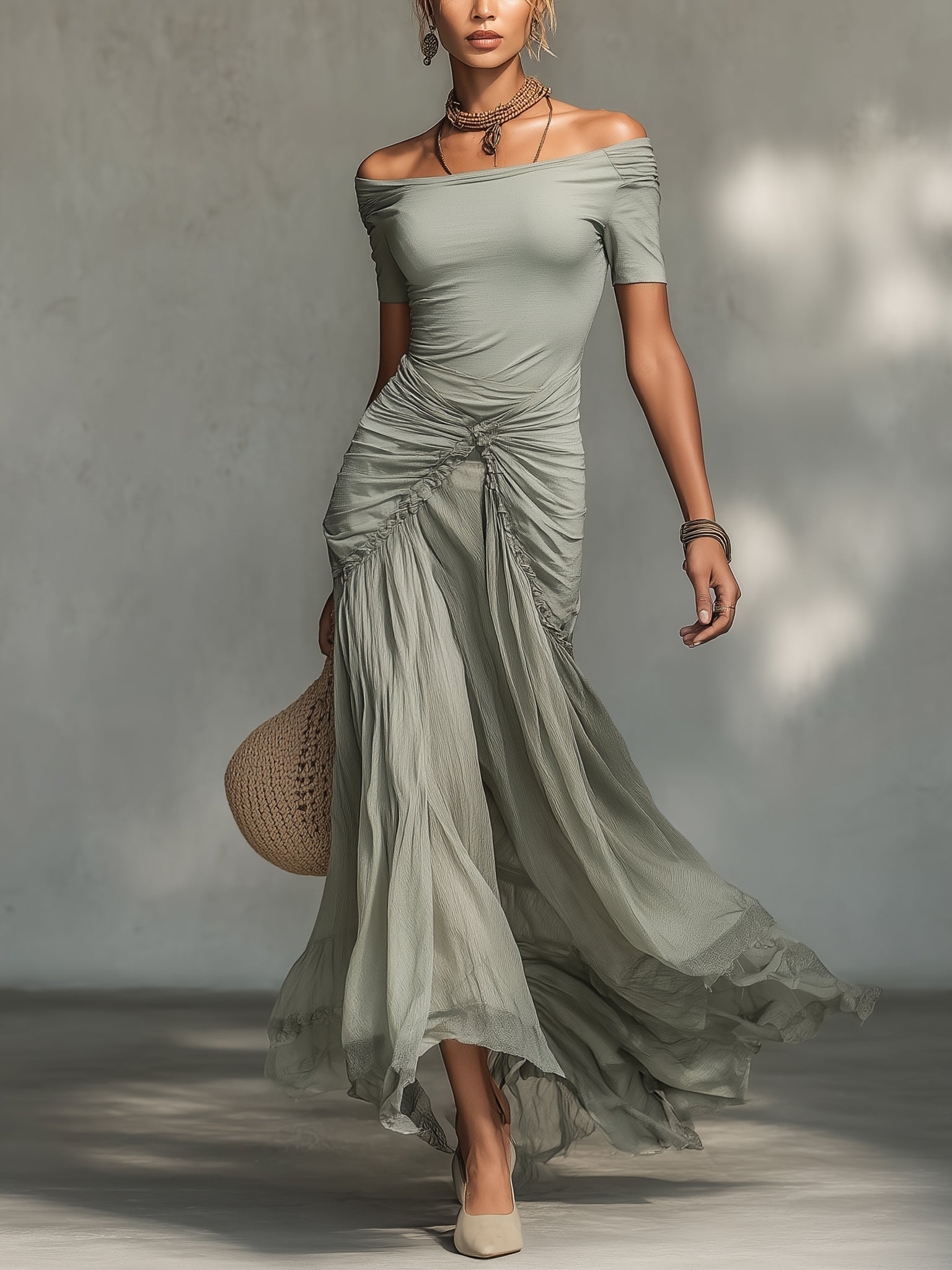 Sophie – Graues Chiffon-Maxikleid
