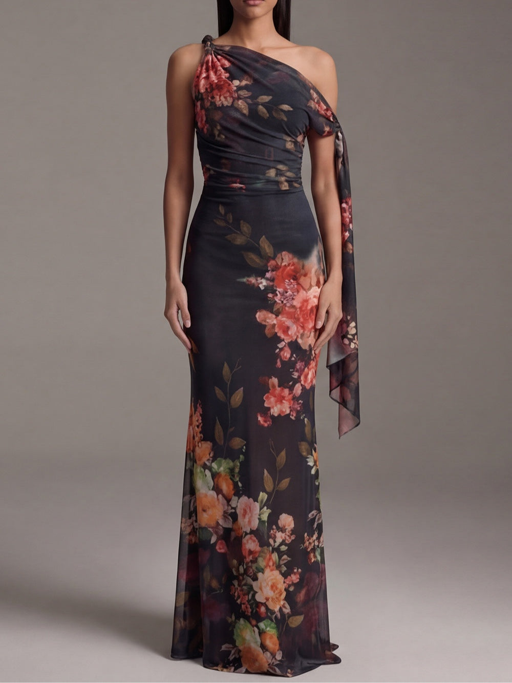 Ondine | Asymmetrisches bedrucktes One-Shoulder-Maxikleid