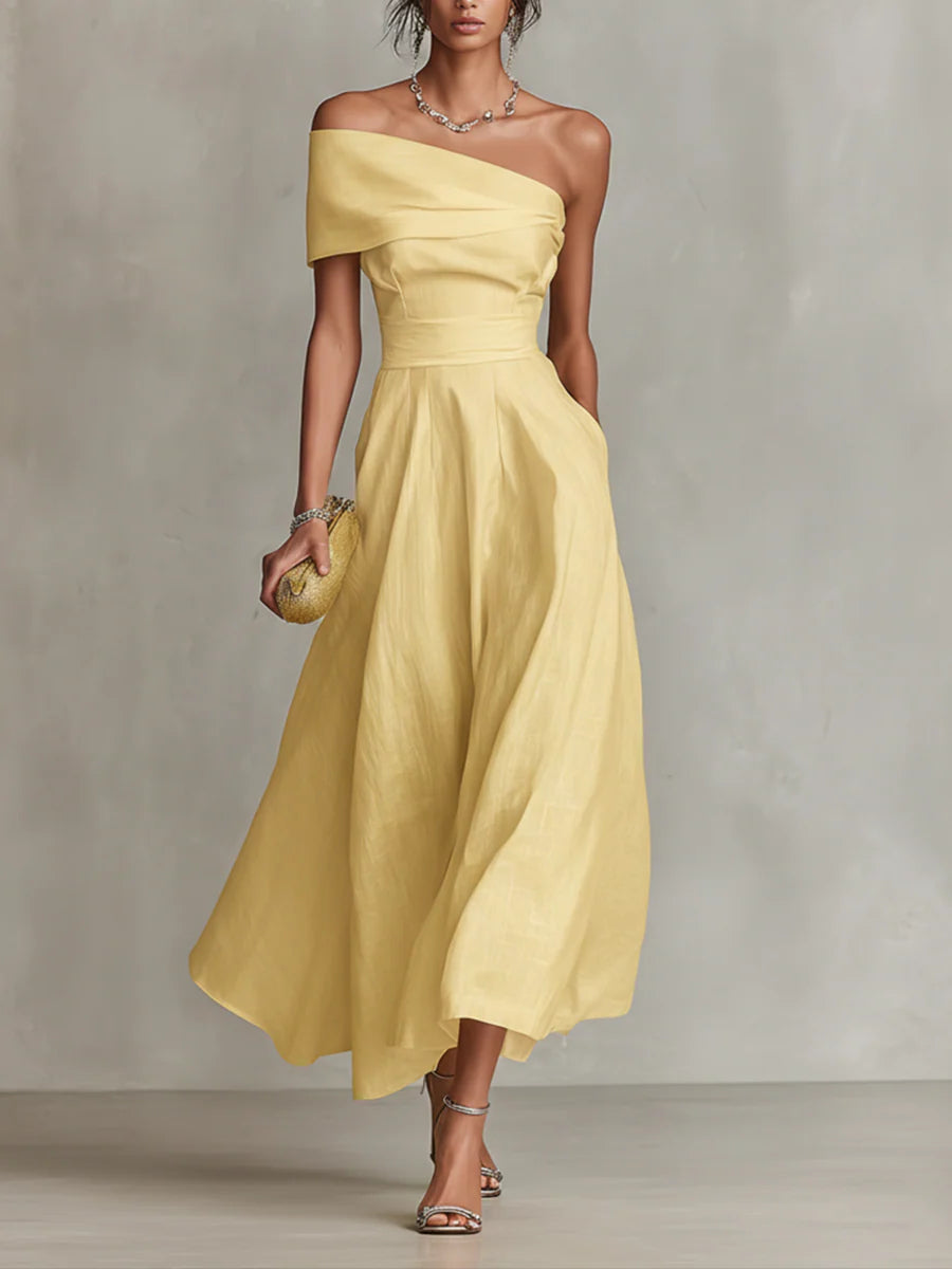 Jonquille | Maxikleid aus Leinen mit One-Shoulder-Design