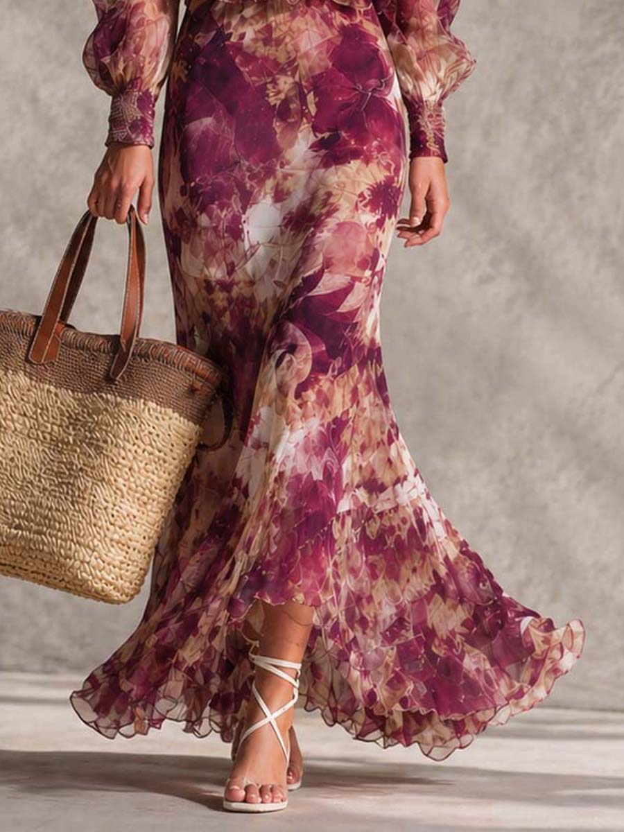 Rosanne | Chiffon-Maxikleid mit freien Schultern und Blumenmuster