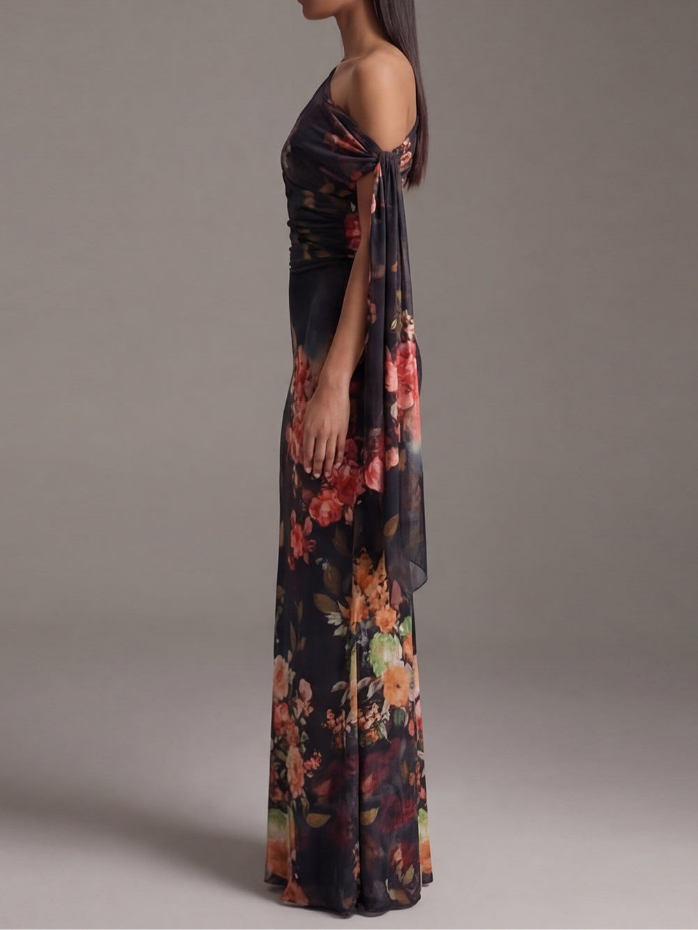 Ondine | Asymmetrisches bedrucktes One-Shoulder-Maxikleid