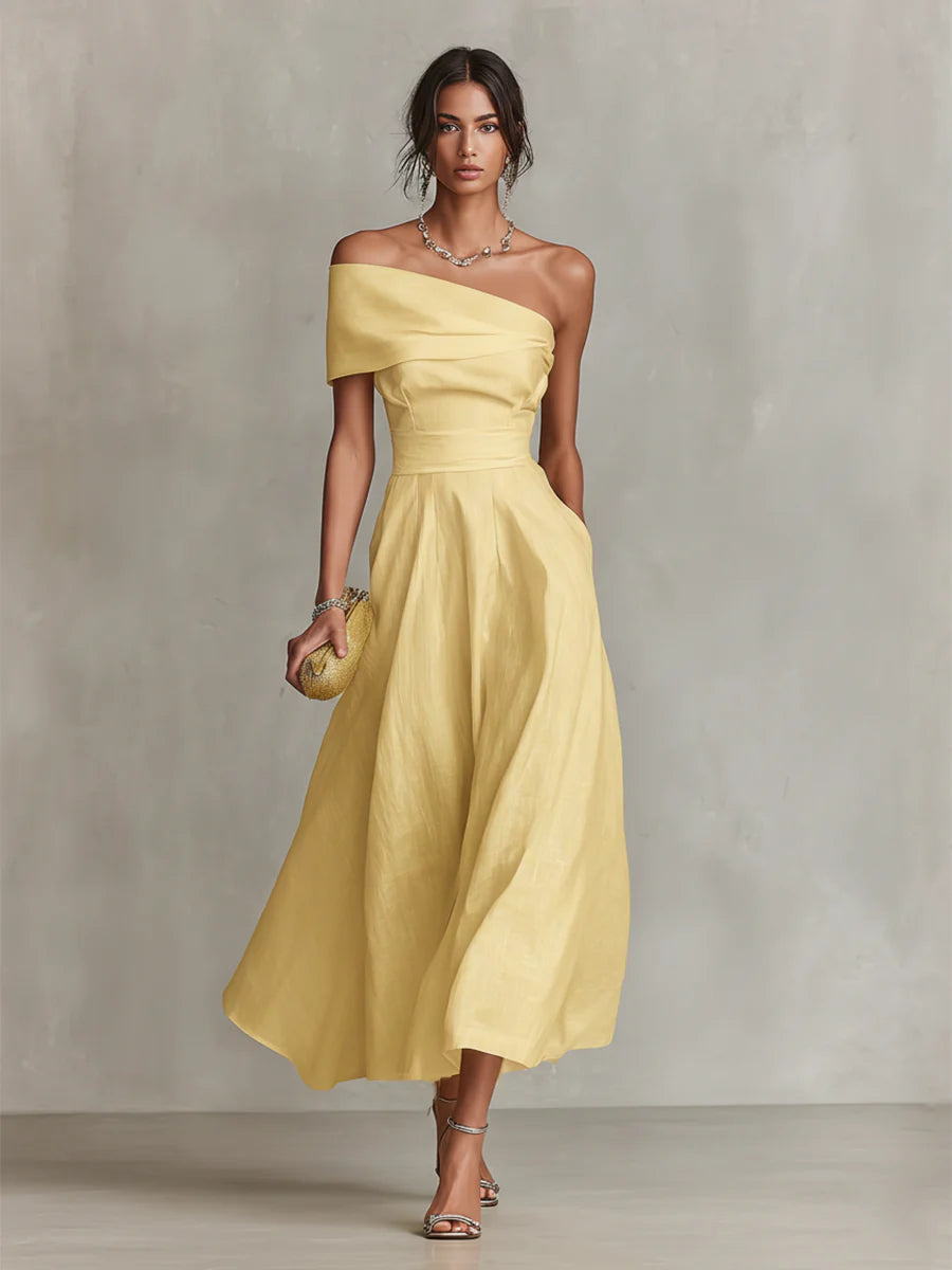 Jonquille | Maxikleid aus Leinen mit One-Shoulder-Design