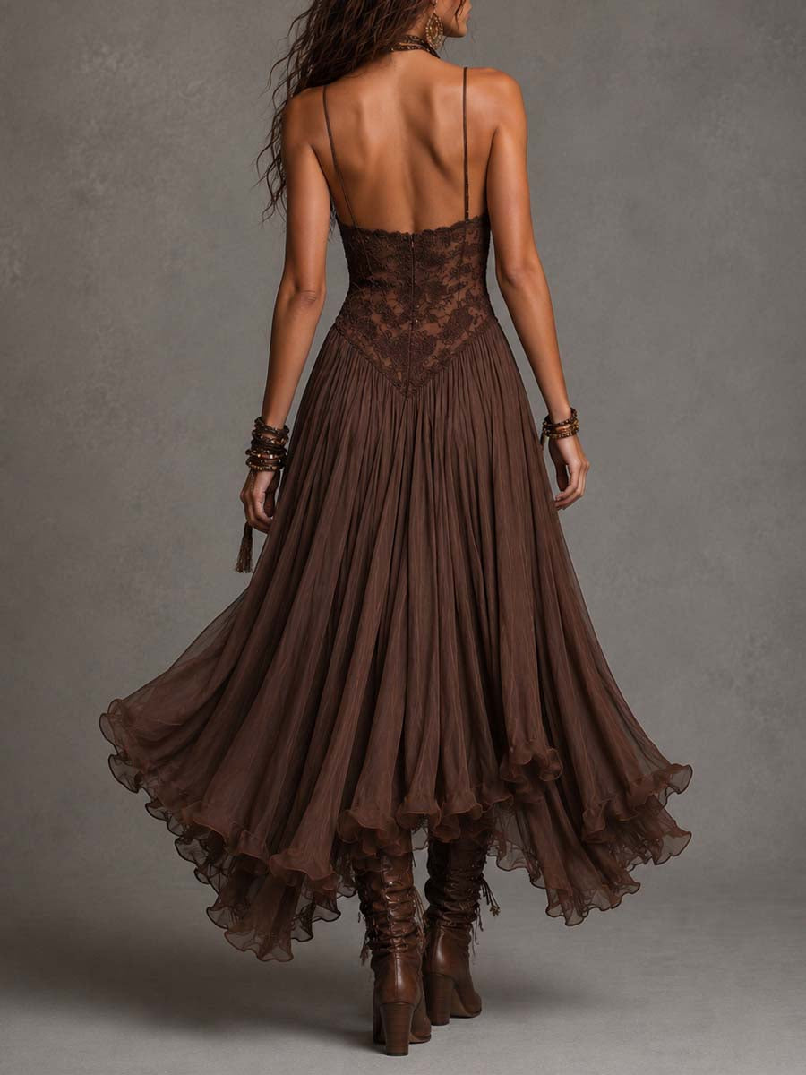 Rosaline | Braunes Maxikleid aus Spitze