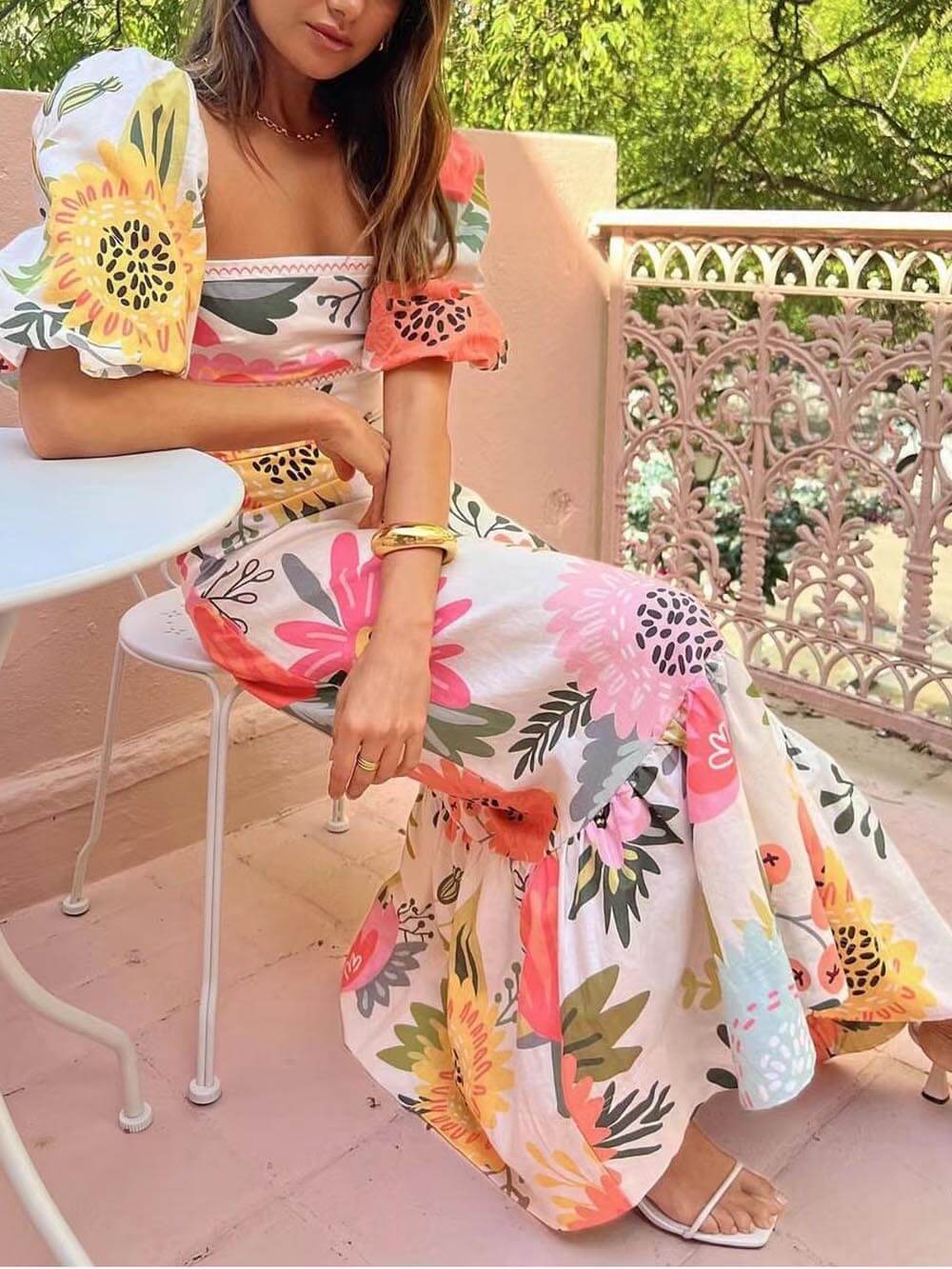 Frieda | Maxikleid mit Puffärmeln
