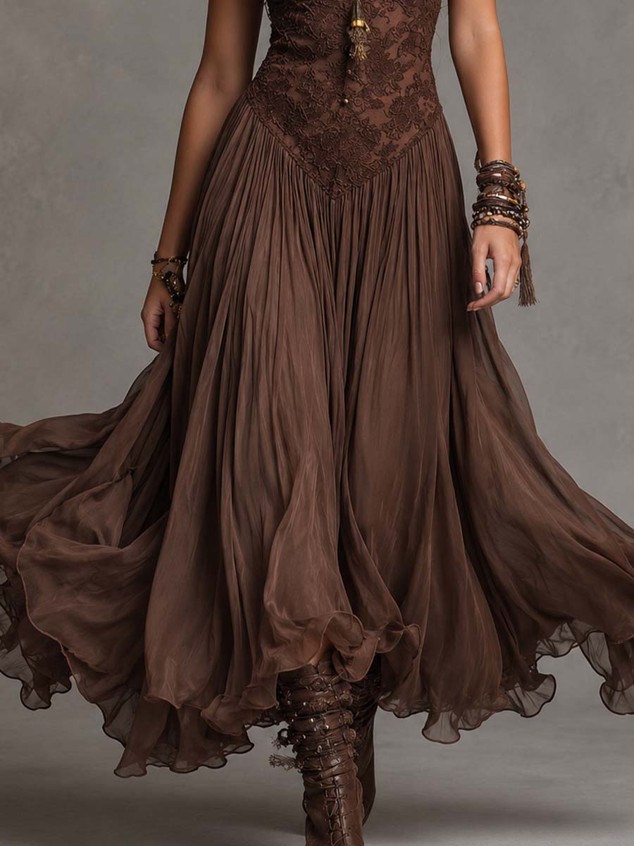 Rosaline | Braunes Maxikleid aus Spitze