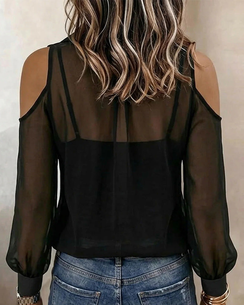 Zweiteiliges Set mit transparentem schulterfreiem Shirt und Camisole