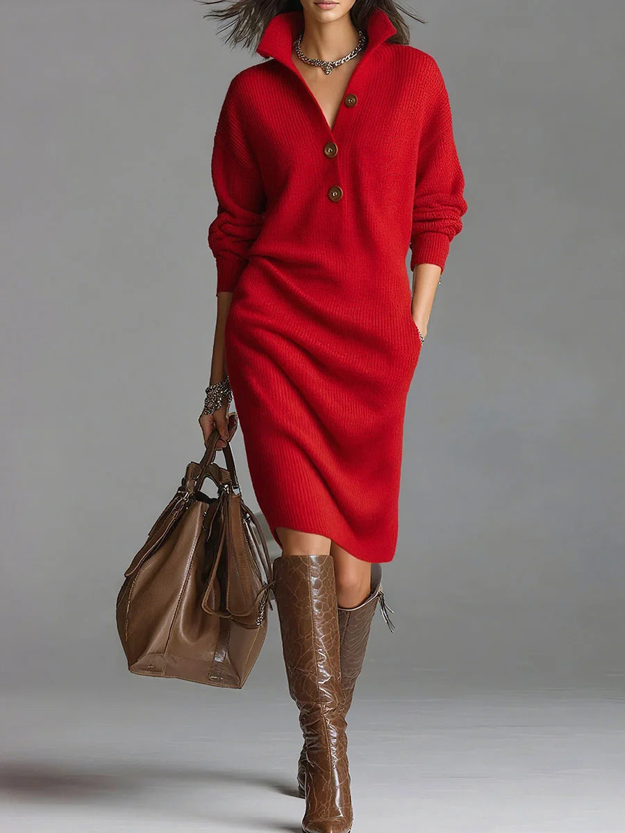 Britt | Elegantes geripptes Midikleid