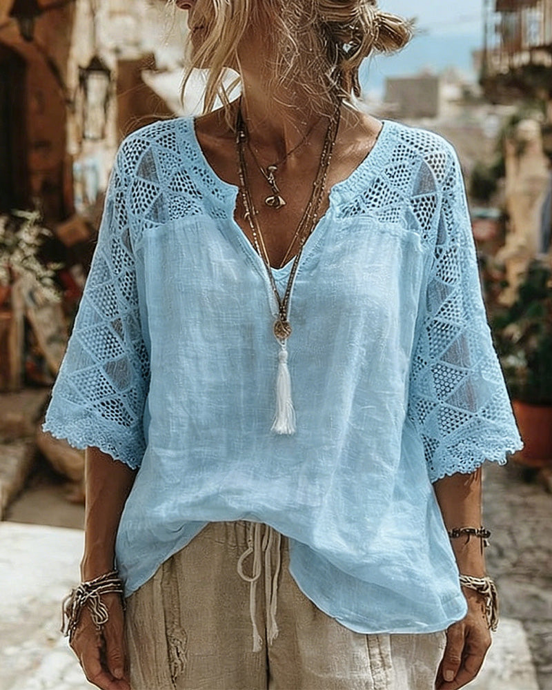 Bluse mit V-Ausschnitt und Streifen