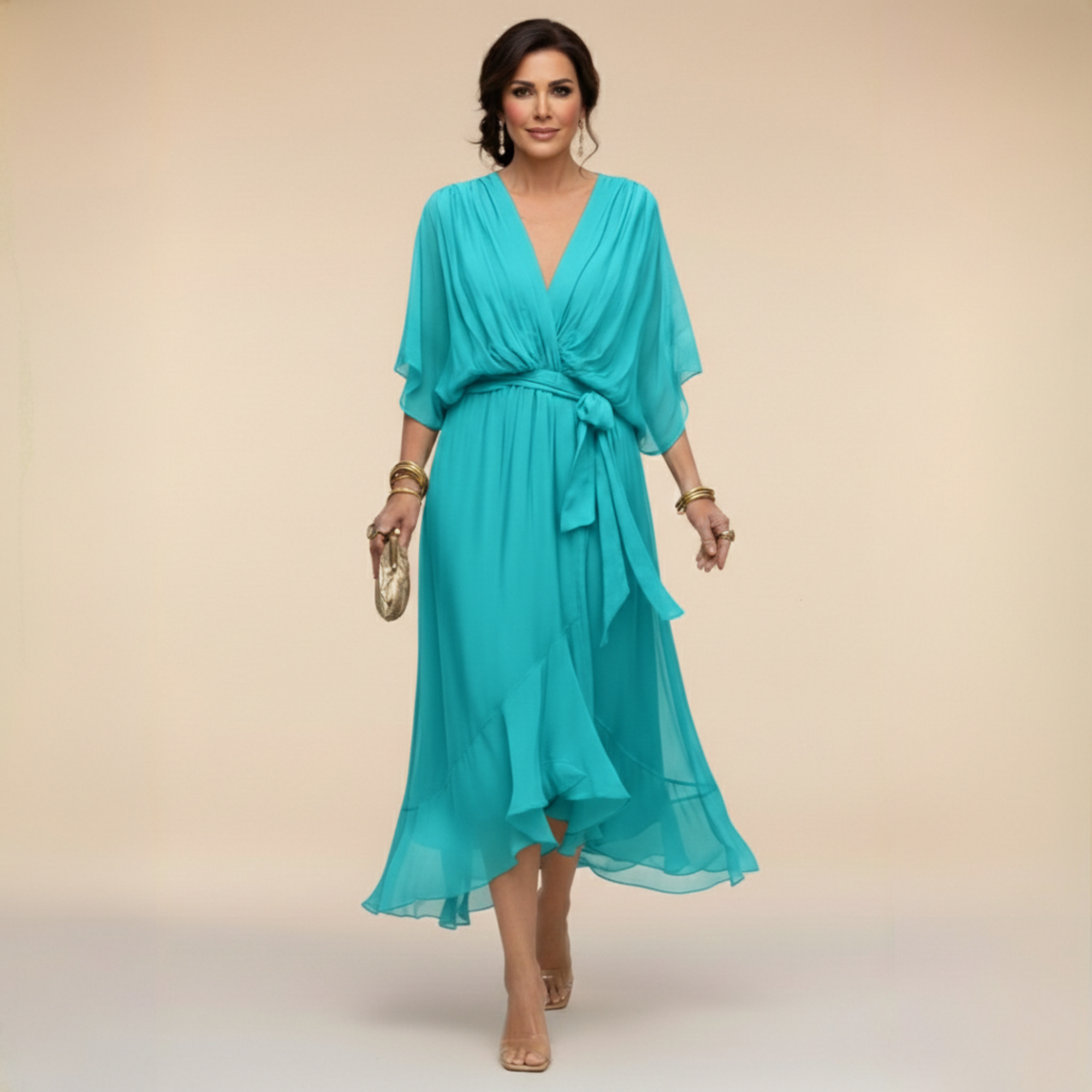 Sarah™ | Sandra Chiffon Kleid mit V-Ausschnitt