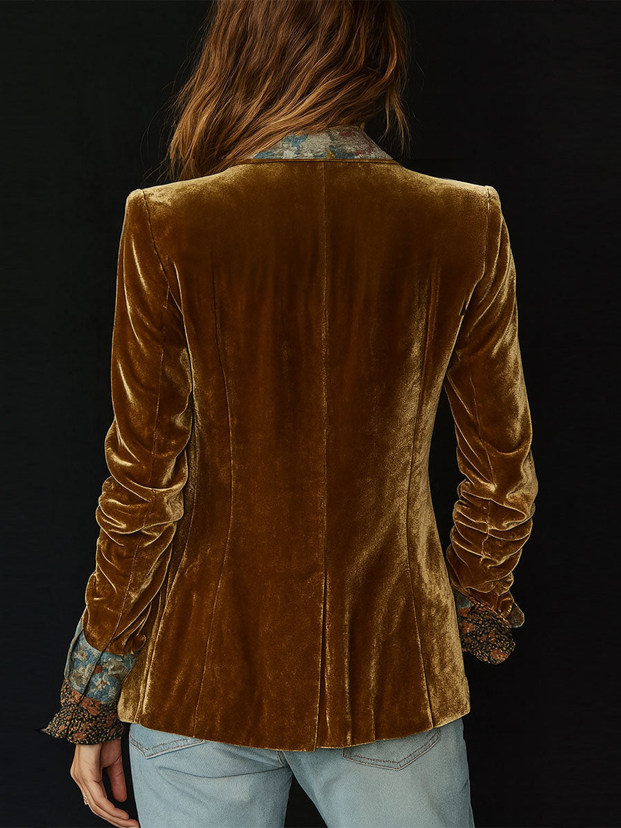 Damen Vintage-Blazer mit floralem Patchwork-Print
