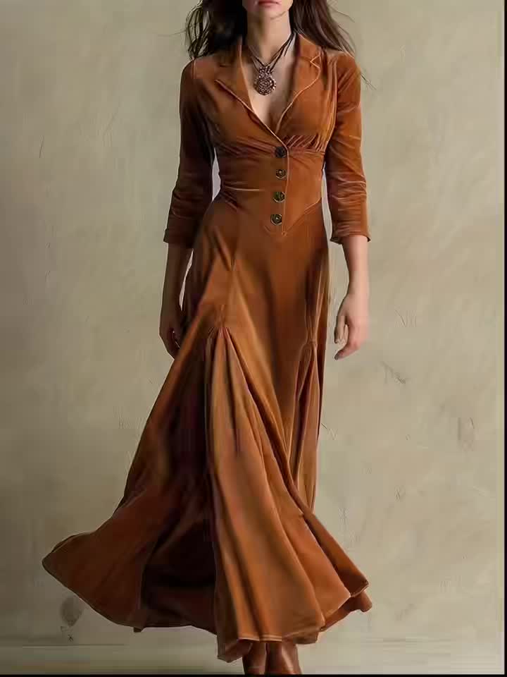 ELOWENNA | ELEGANTES KLEID MIT KNOPFLEISTE, KRAGEN UND 7/8-ÄRMELN