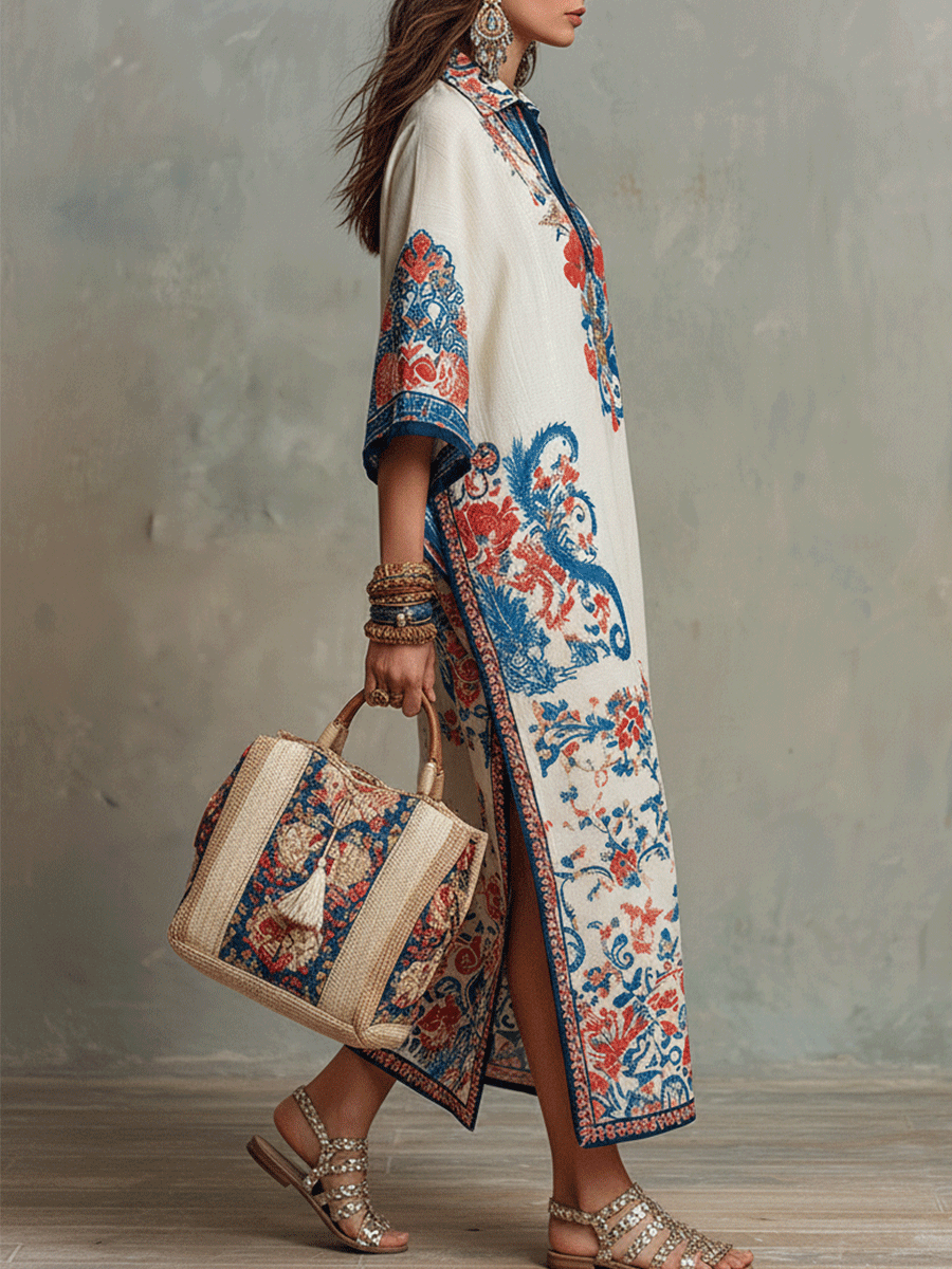 Ava – Midi-Kaftankleid mit Paisley-Muster