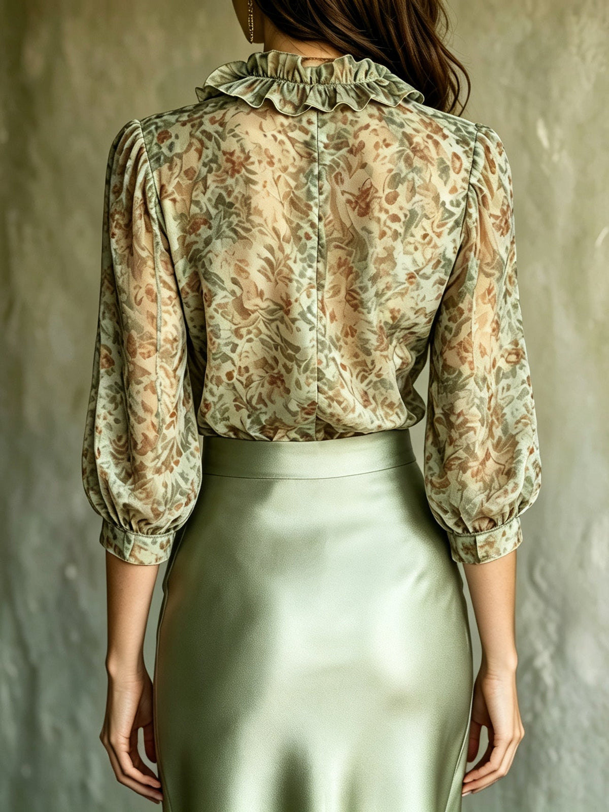 Antoinette | Elegante florale Volantbluse mit Satin-Minirock