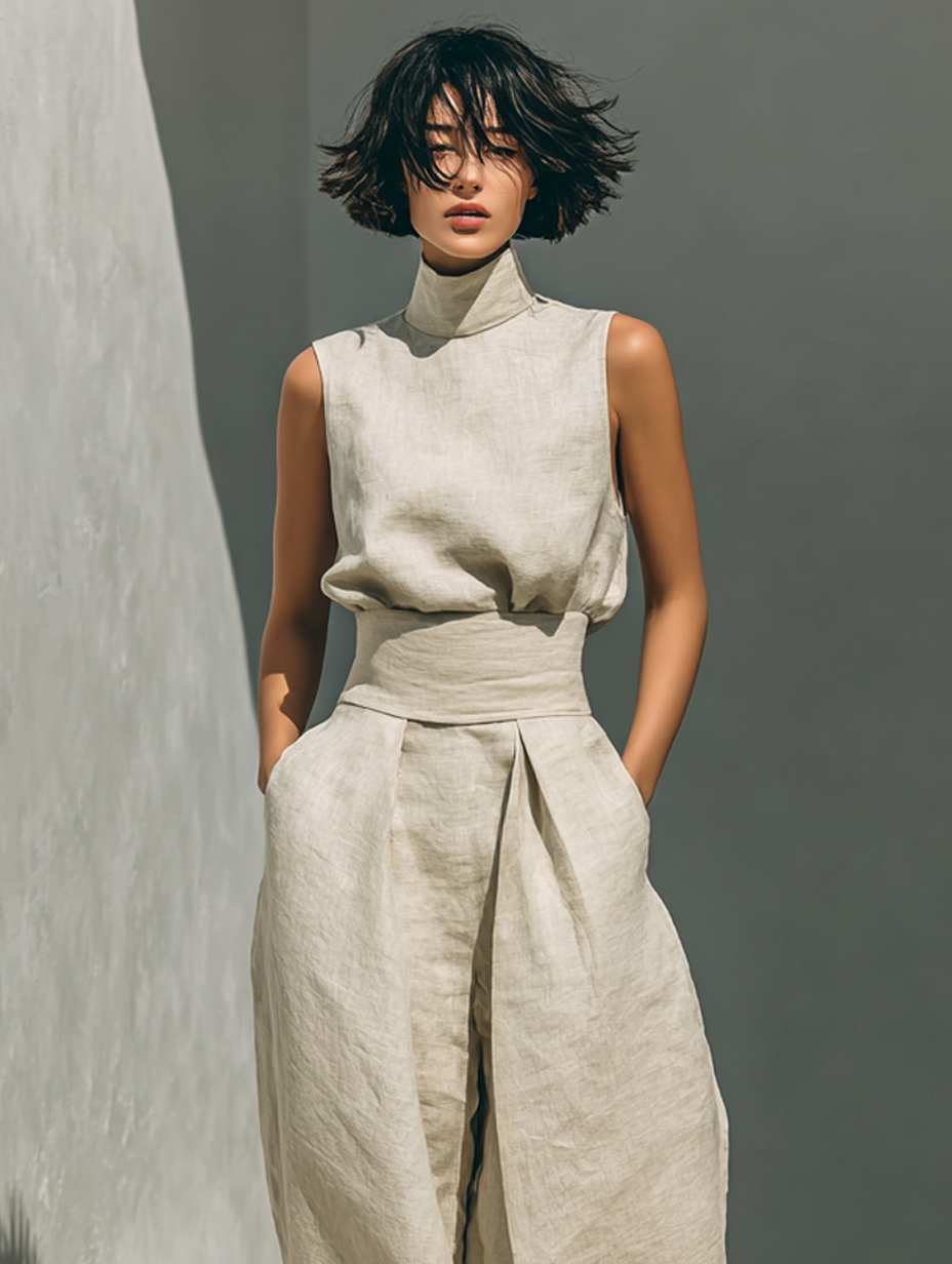 Maria - Ärmelloses Ensemble aus Leinen