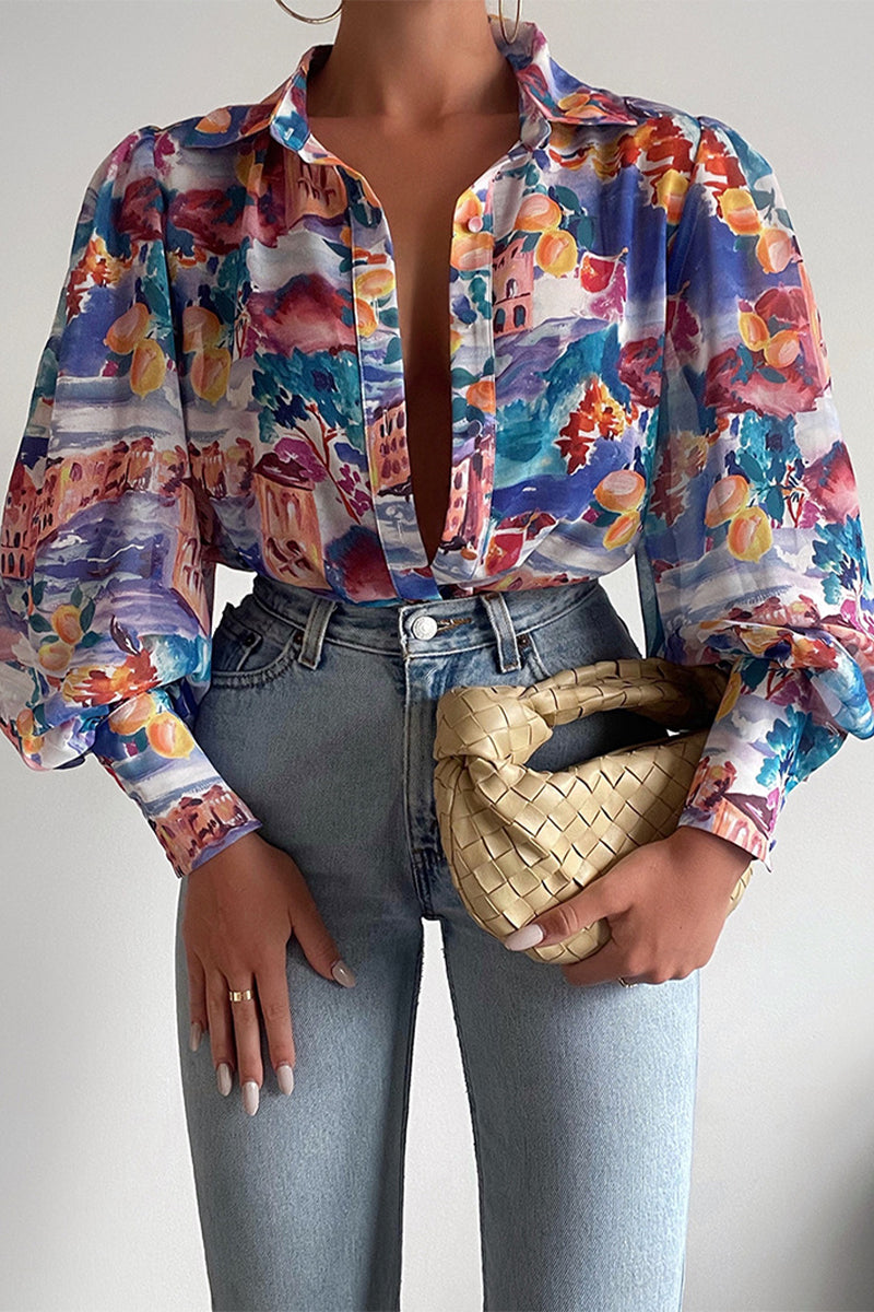 Jane | Blumenbluse mit Puffärmeln für Damen