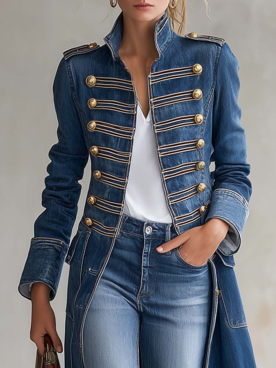 Dagmar – Langer Denim-Mantel im Military-Stil
