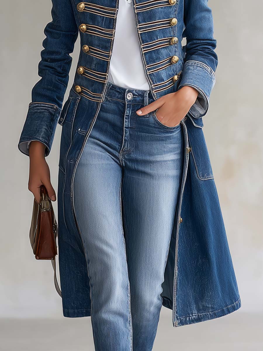 Dagmar – Langer Denim-Mantel im Military-Stil
