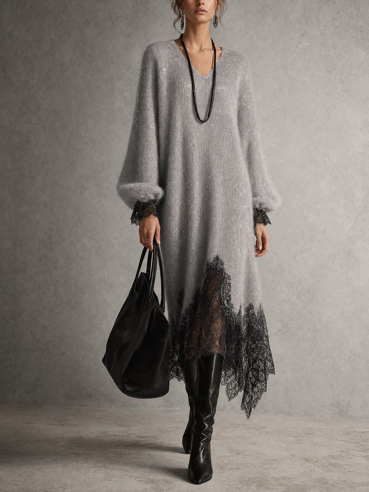 Alessia – Strick-Midikleid mit Spitzensaum