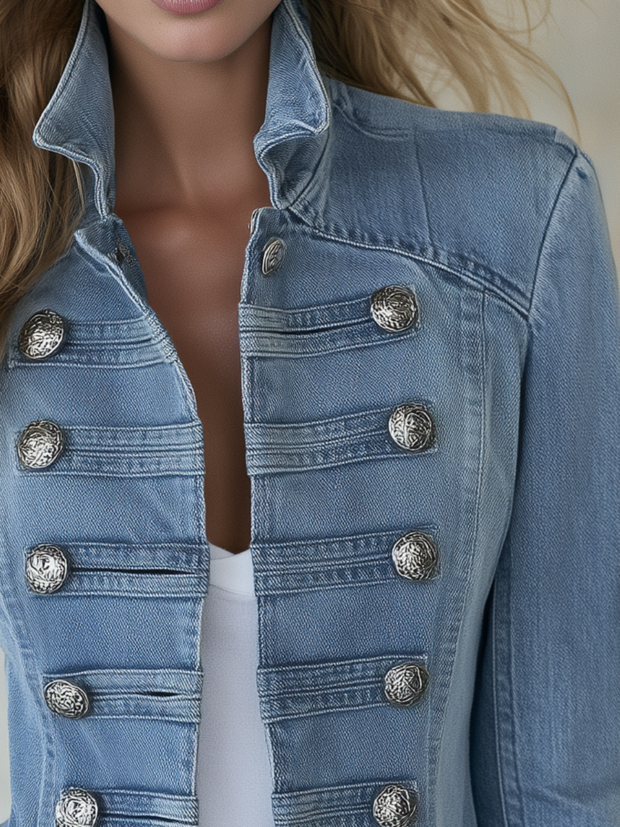Émilie – Militärische Jeansjacke mit Stehkragen