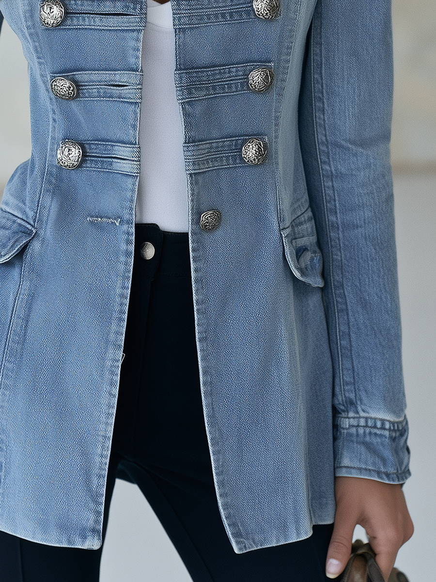 Émilie – Militärische Jeansjacke mit Stehkragen