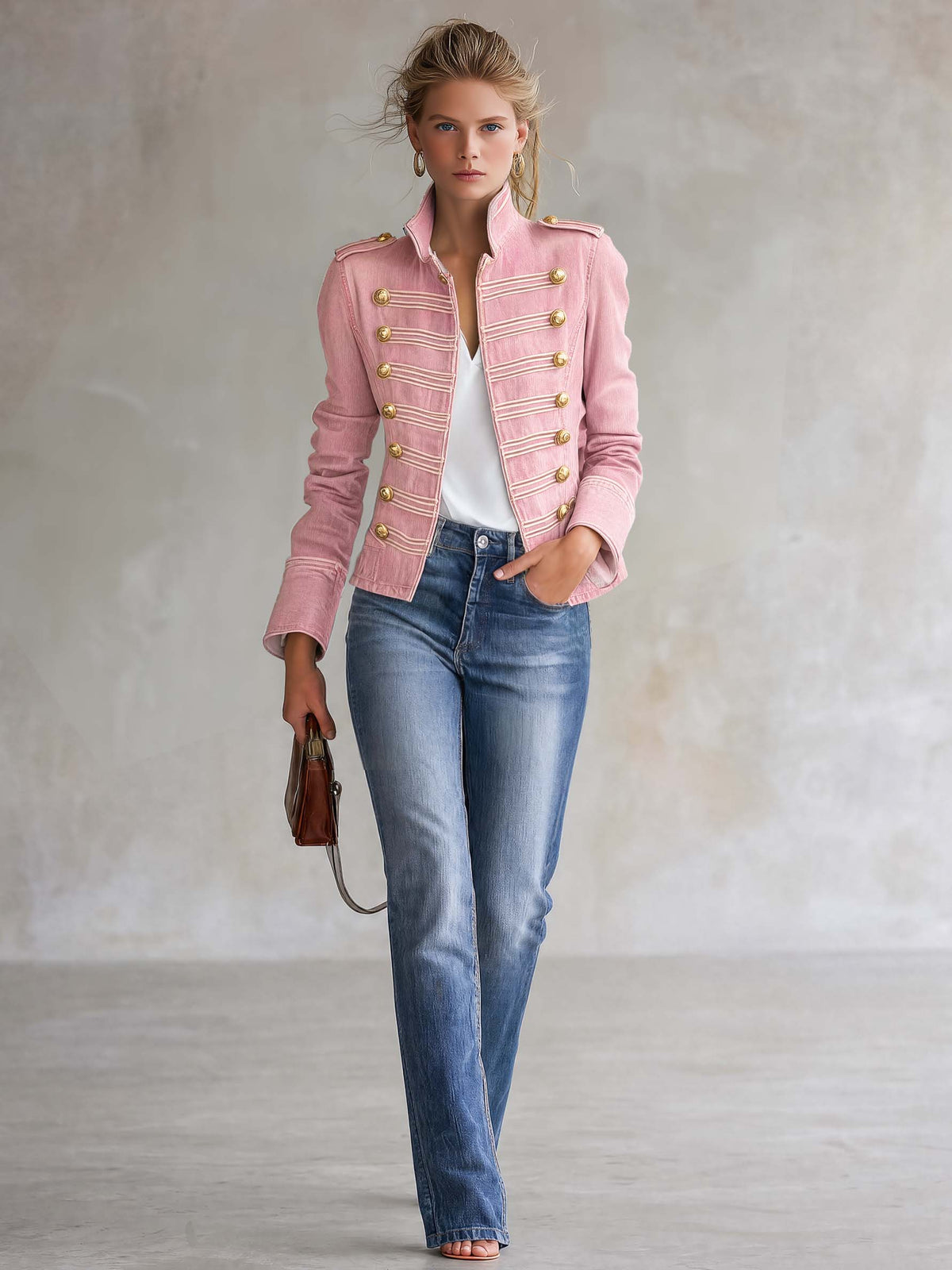 Marion – Militärische Jeansjacke mit goldenen Knöpfen