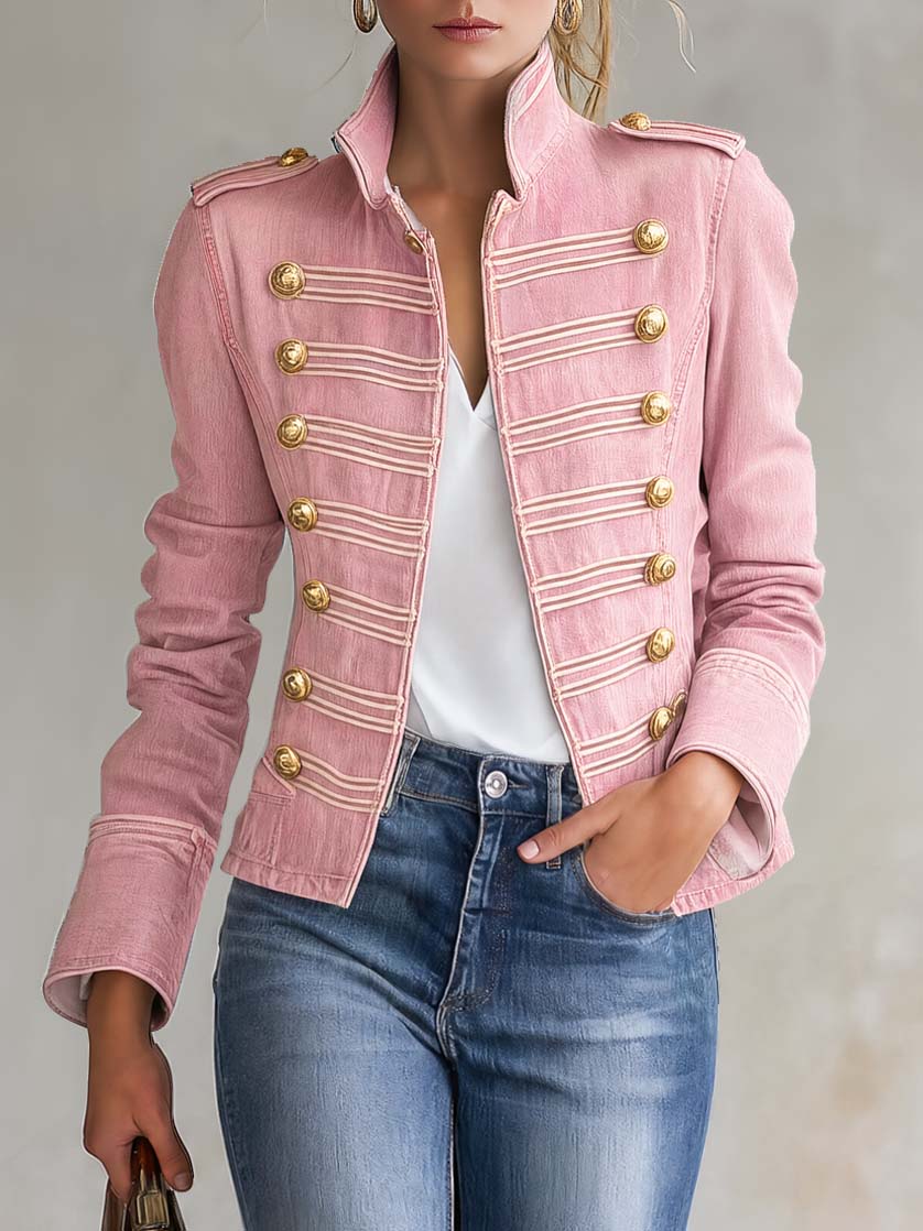 Marion – Militärische Jeansjacke mit goldenen Knöpfen