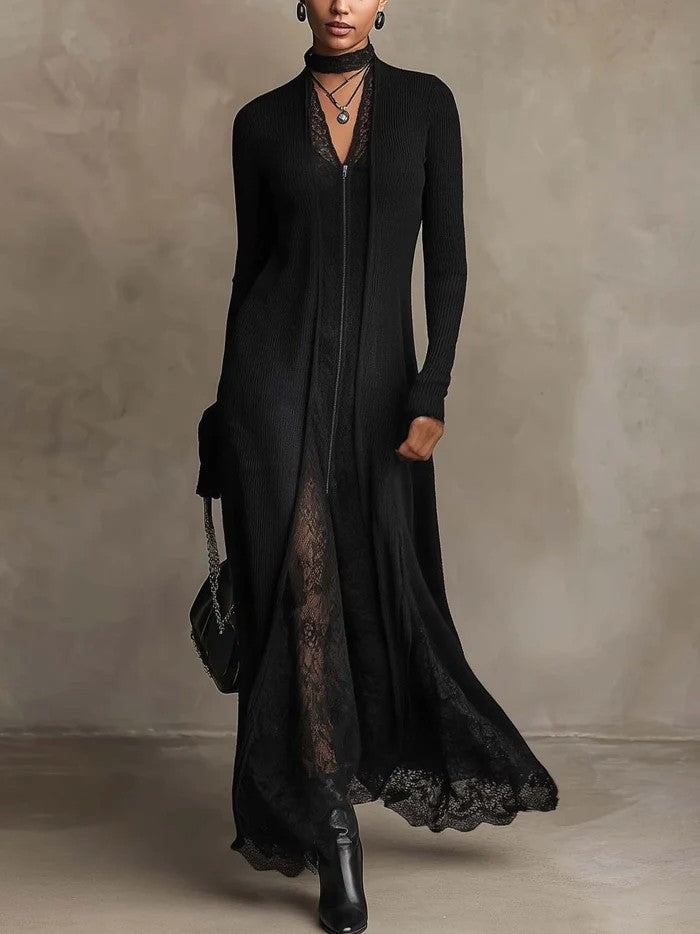 Fosca – Elegantes Maxi-Strickkleid mit Spitze