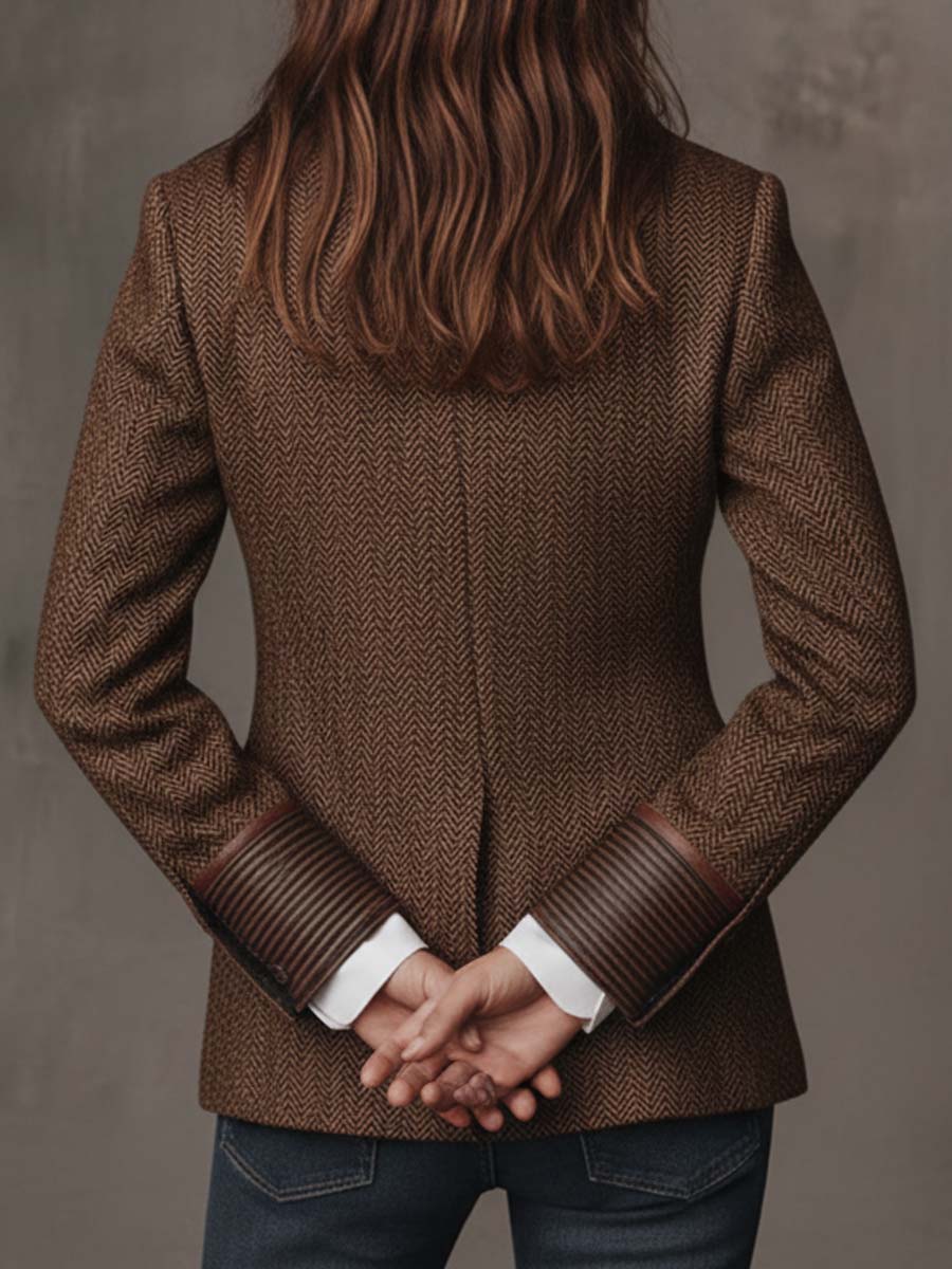 Damen-Blazer mit Fischgrätmuster und Print-Einsätzen