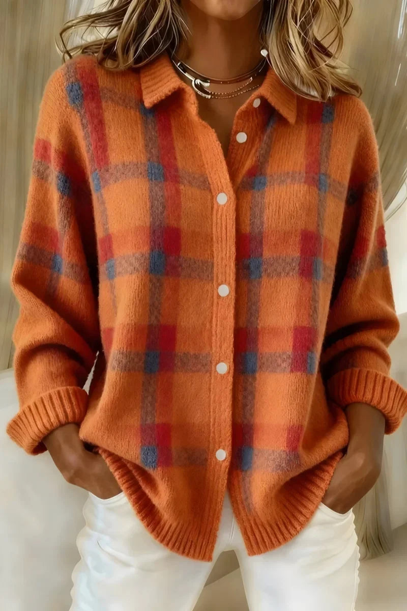 MEGAN™ | Karierte Strickjacke mit Knopfleiste