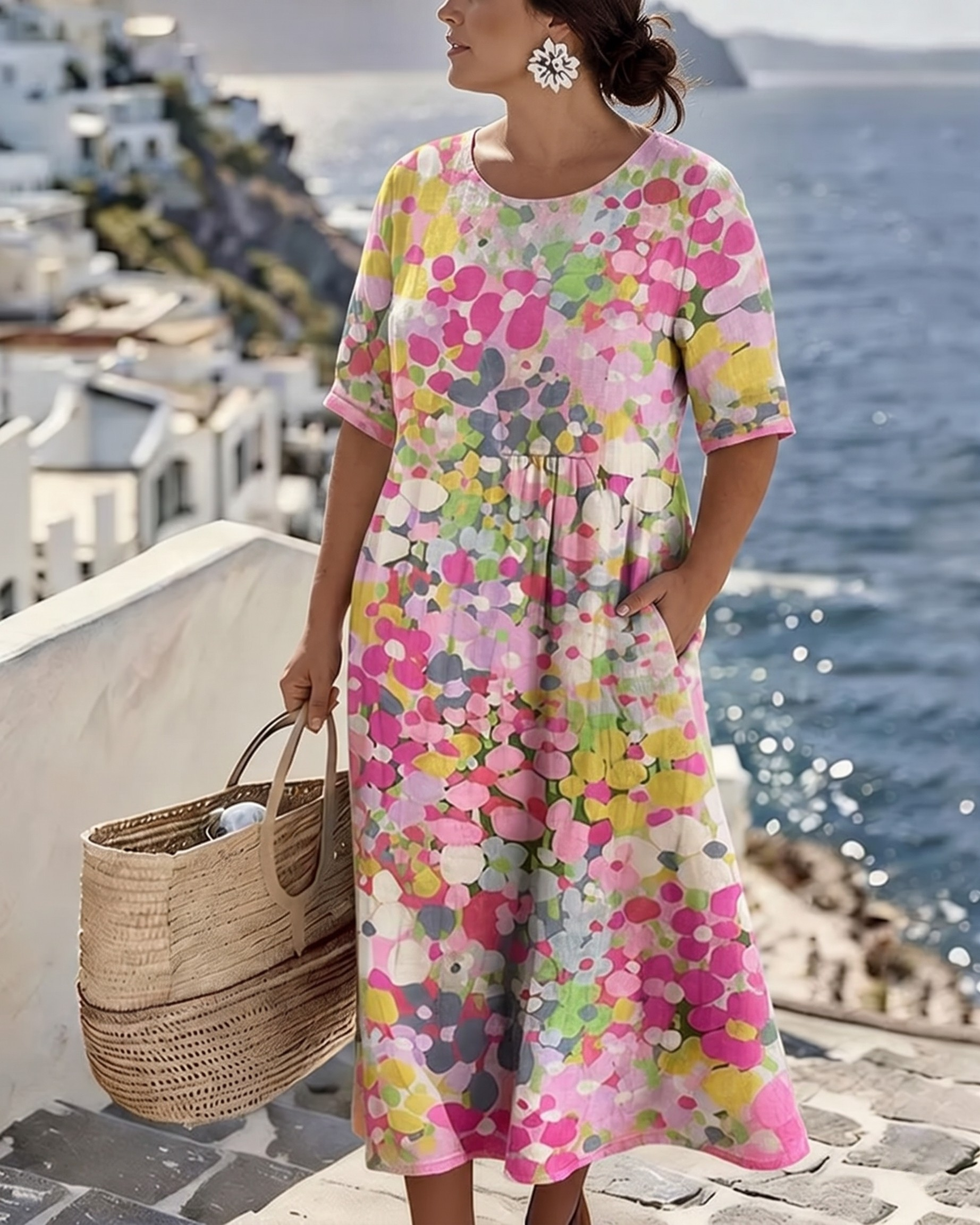 Elena™ | Elegantes geblümtes Sommerkleid in Midi-Länge