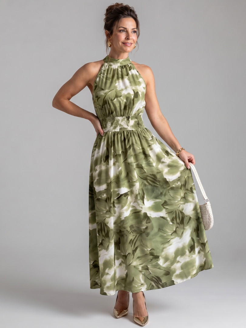 Olivia | Abstraktes Midikleid mit geraffter Taille