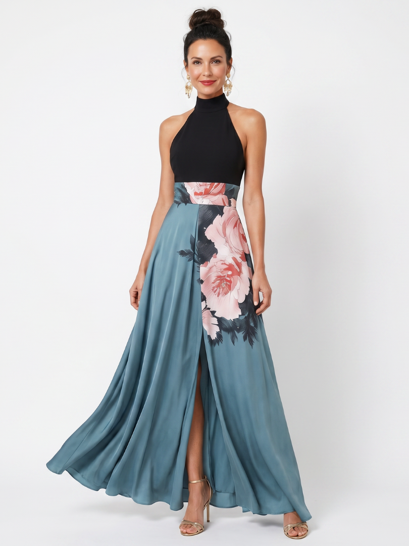 Olympas | Halter Mieder Floral Rock Maxi Kleid
