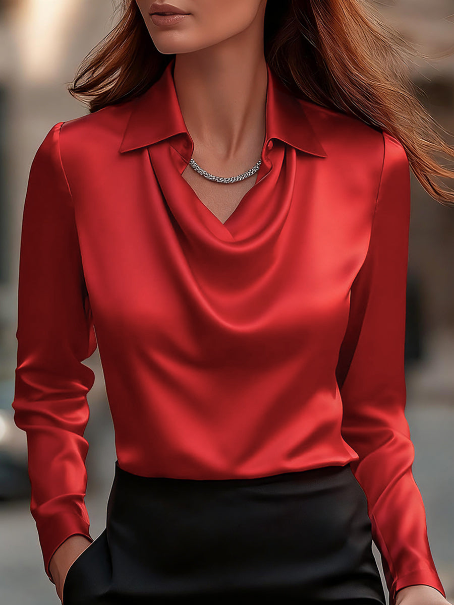Elegante Satinbluse mit drapiertem Ausschnitt