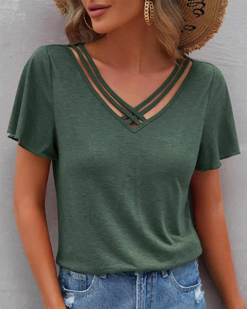Einfarbiges T-Shirt mit Ausschnitt