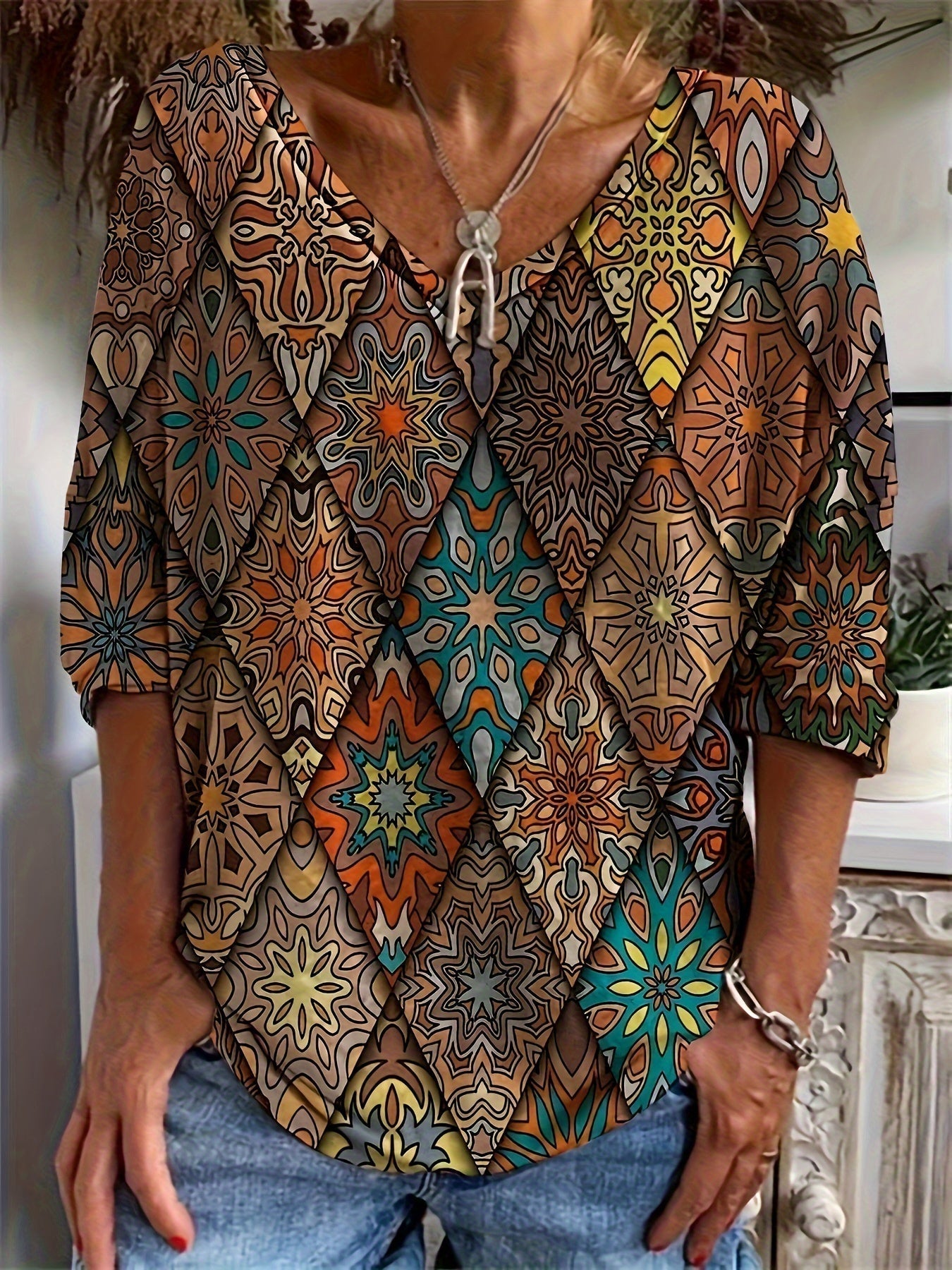 Damen Plus-Size Print Tops – Elegante Muster in L–XXXL