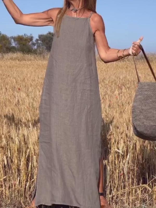 Lässiges langes Kleid für Frauen aus Baumwolle und Leinen