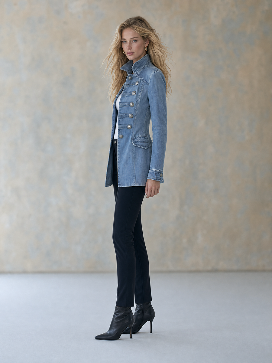 Émilie – Militärische Jeansjacke mit Stehkragen