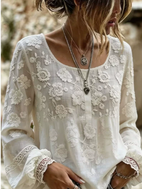 Elodie™ | Weiße Bluse mit Spitzenstickerei