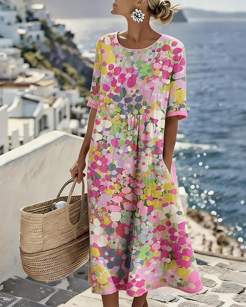 Elena™ | Elegantes geblümtes Sommerkleid in Midi-Länge