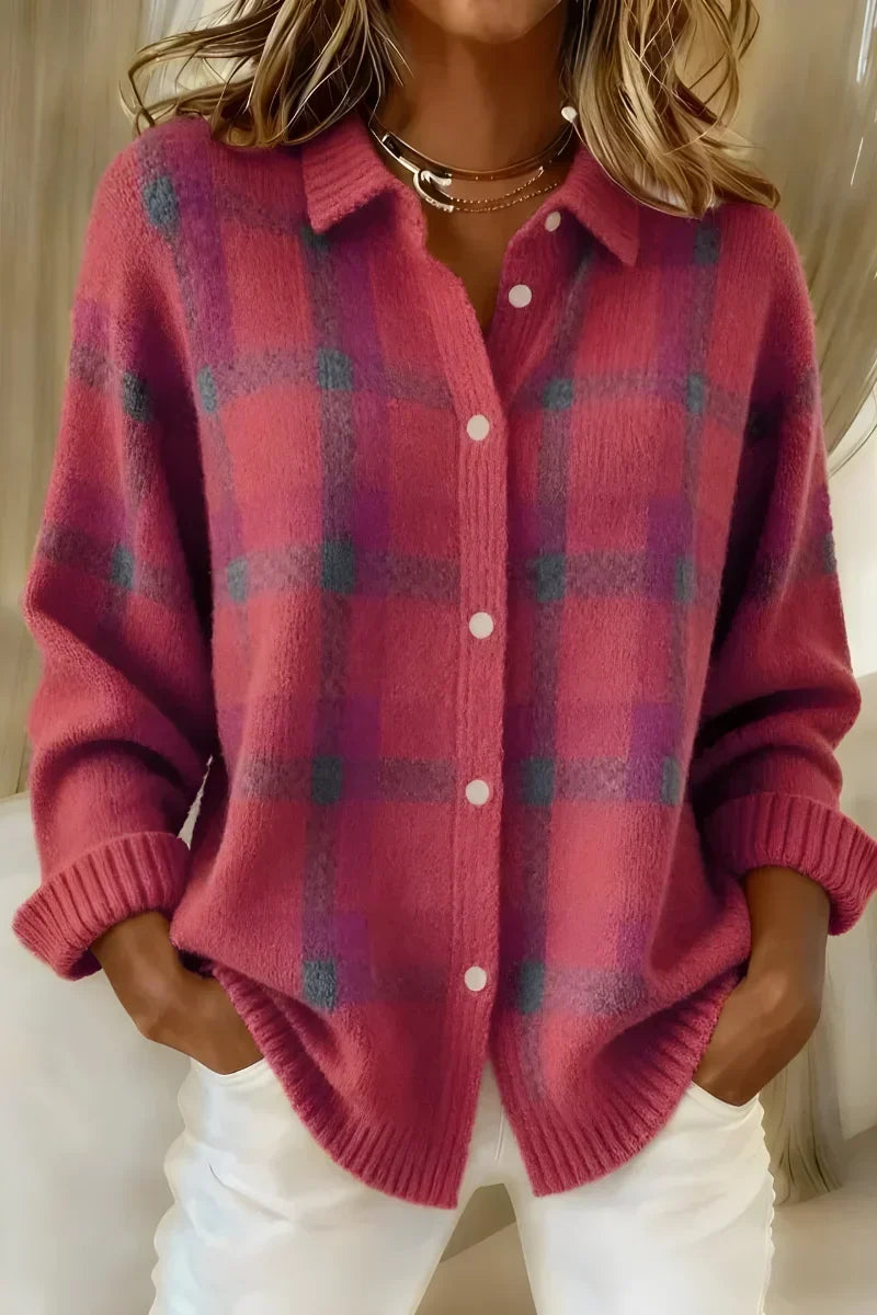 ASHLEY™ | Klassische karierte Strickjacke mit Kragen